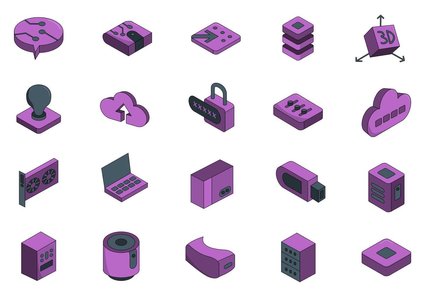 Isometric Technology Design Element Set vector