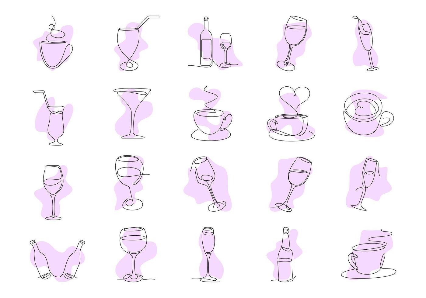 Drink Continous Line Drawing Element Set vector