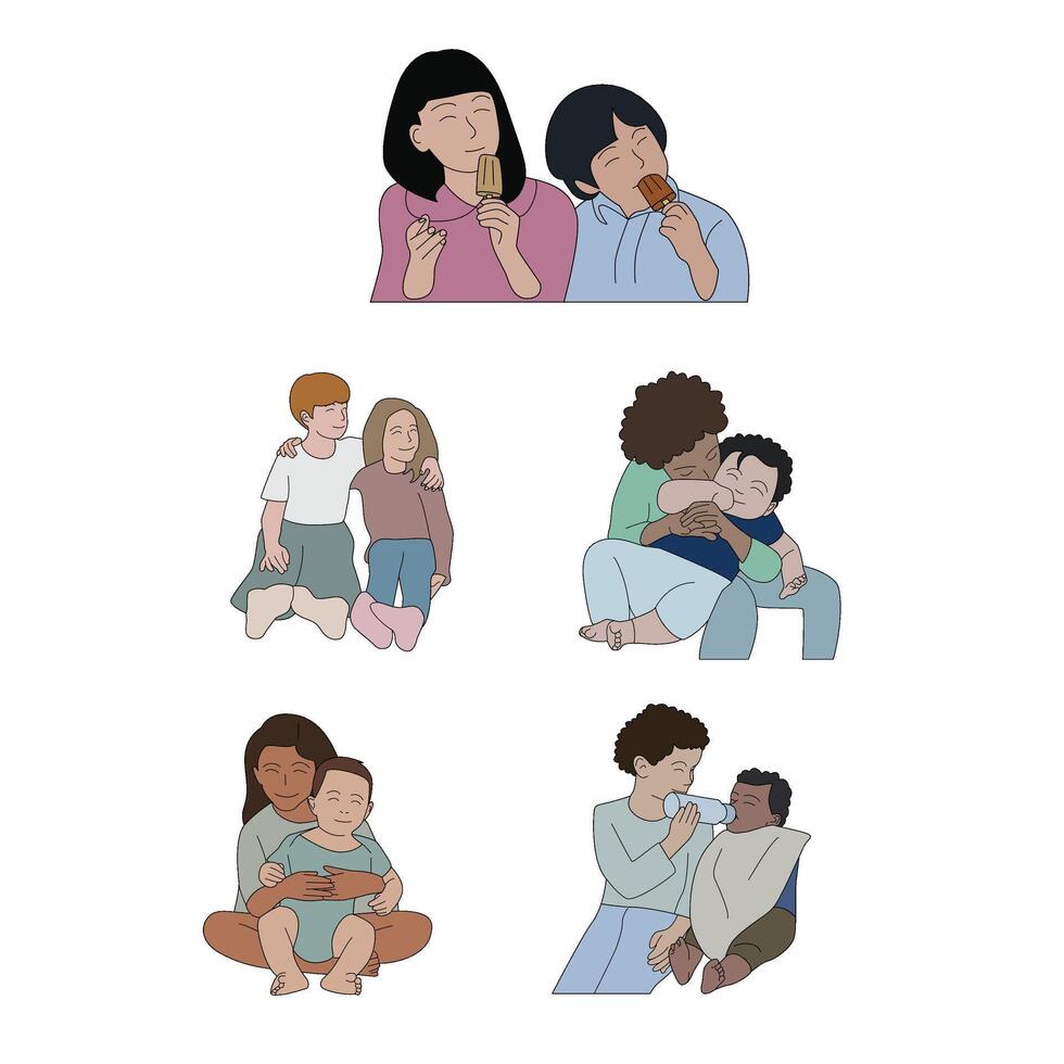 Caring Sibling Relationship Flat Illustration vector
