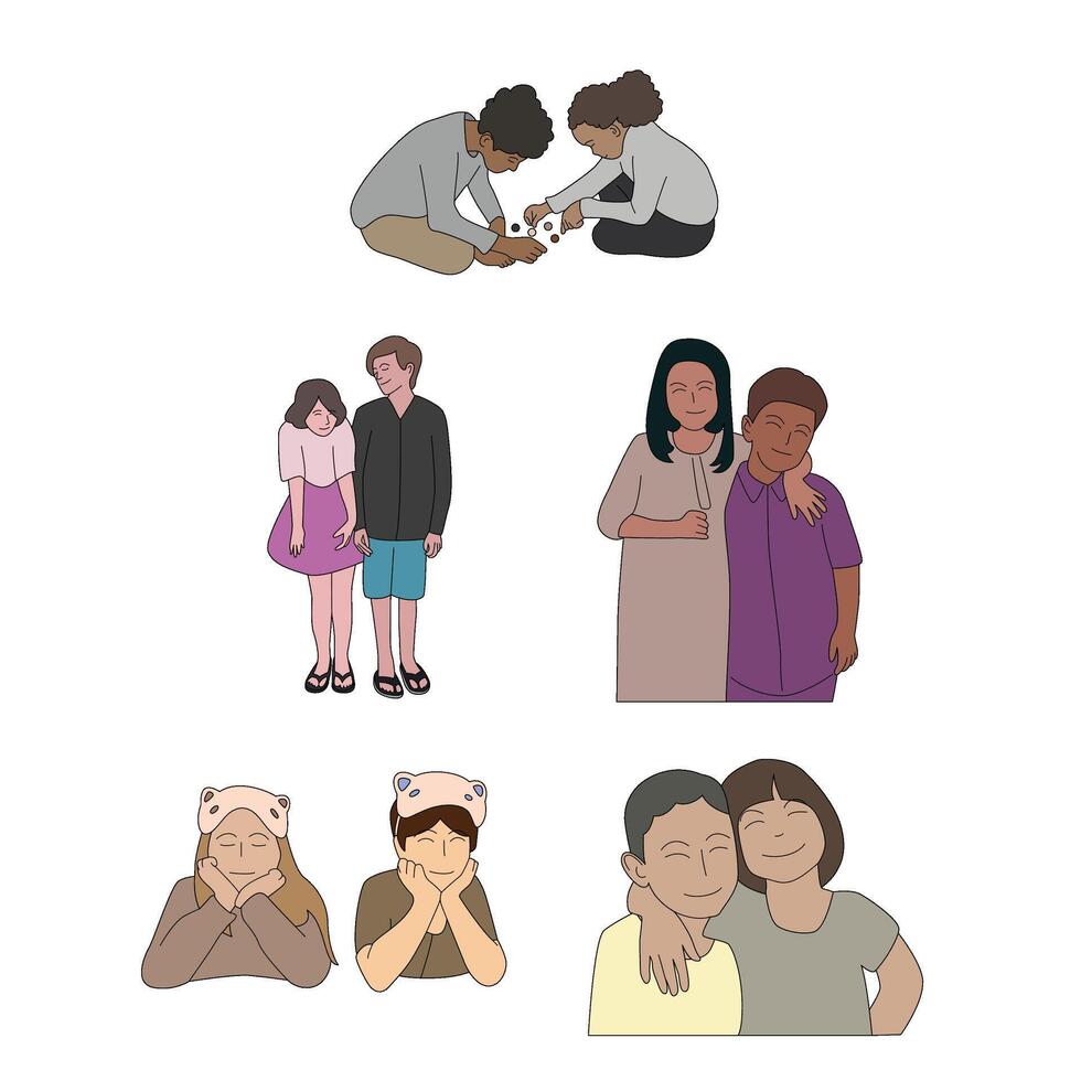 Togetherness Sibling Relationship Flat Illustration vector
