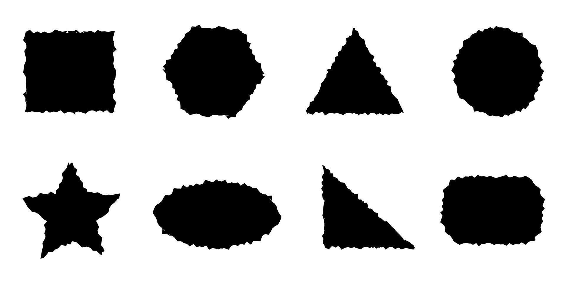 Set of torn paper silhouettes of different shapes. illustration of a square, circle, rectangle with jagged uneven edges. vector