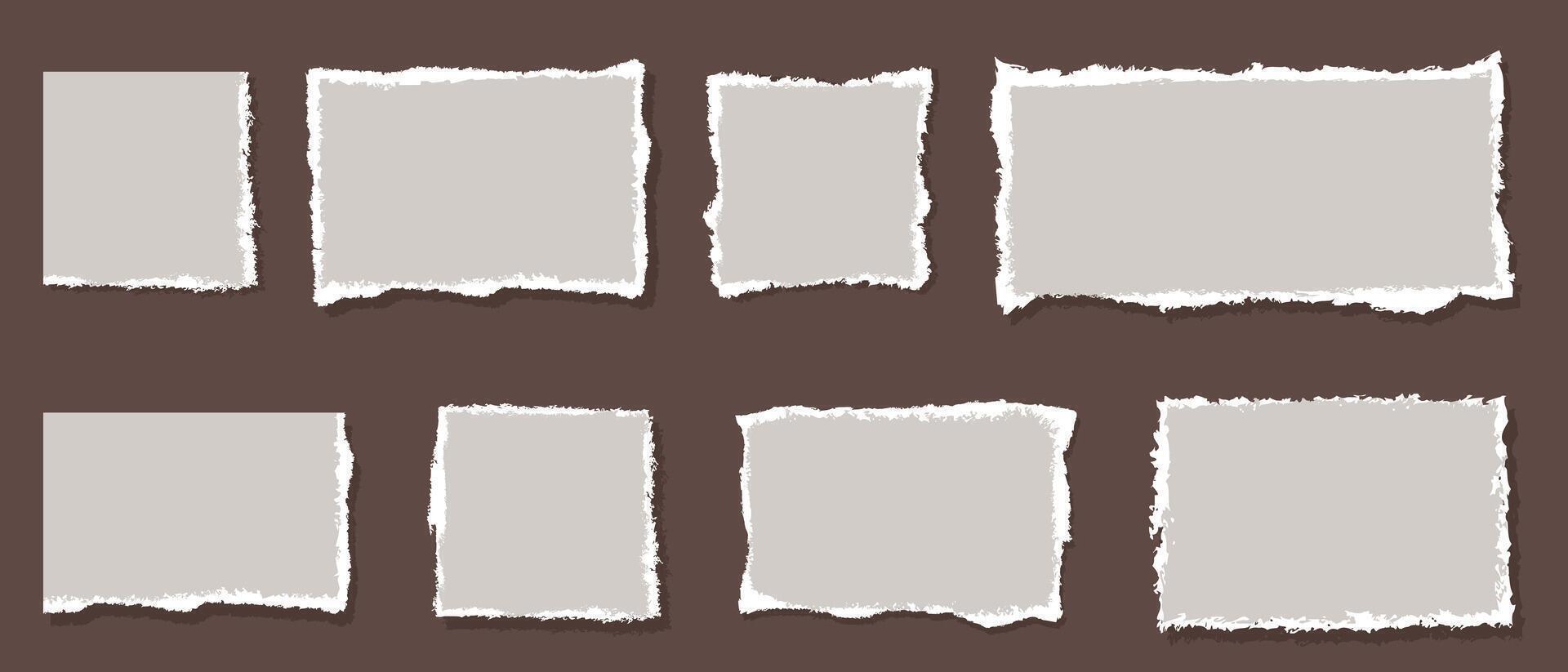Rectangular and square scraps of paper. Torn sheet. Frame with uneven edges for collage. vector