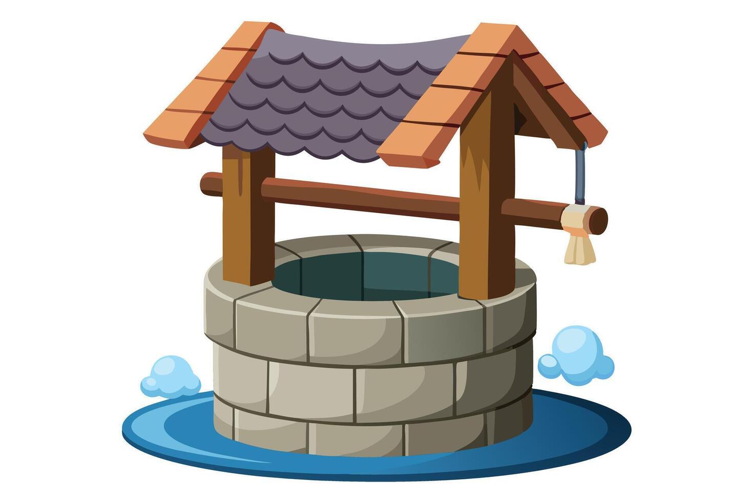 Cartoon Illustration of a Classic Well with a Wooden Frame vector