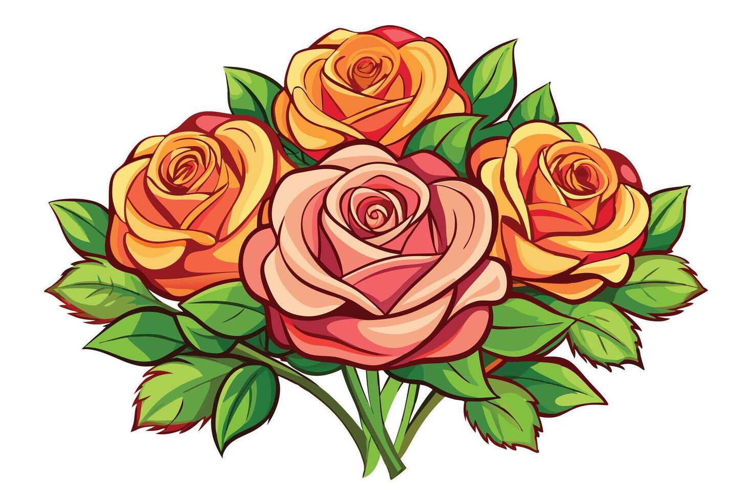 a Vibrant Bouquet of Roses in Orange and Pink vector
