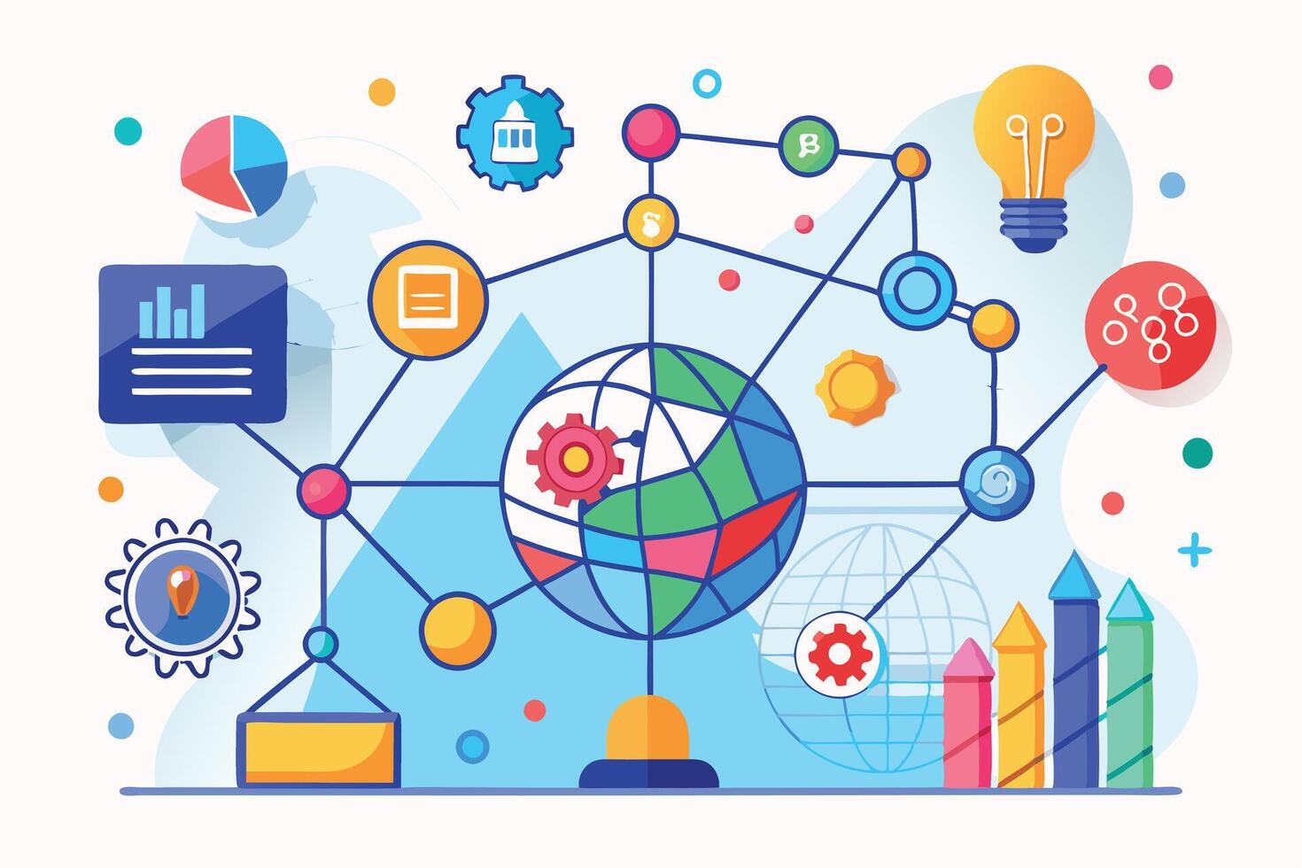 Global Network of Ideas A Colorful Illustration of Interconnected Concepts vector