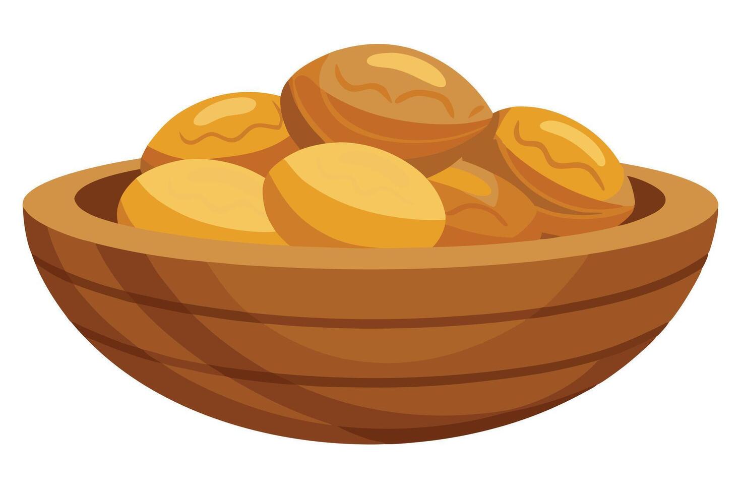 A colorful mix of nuts in a wooden bowl vector