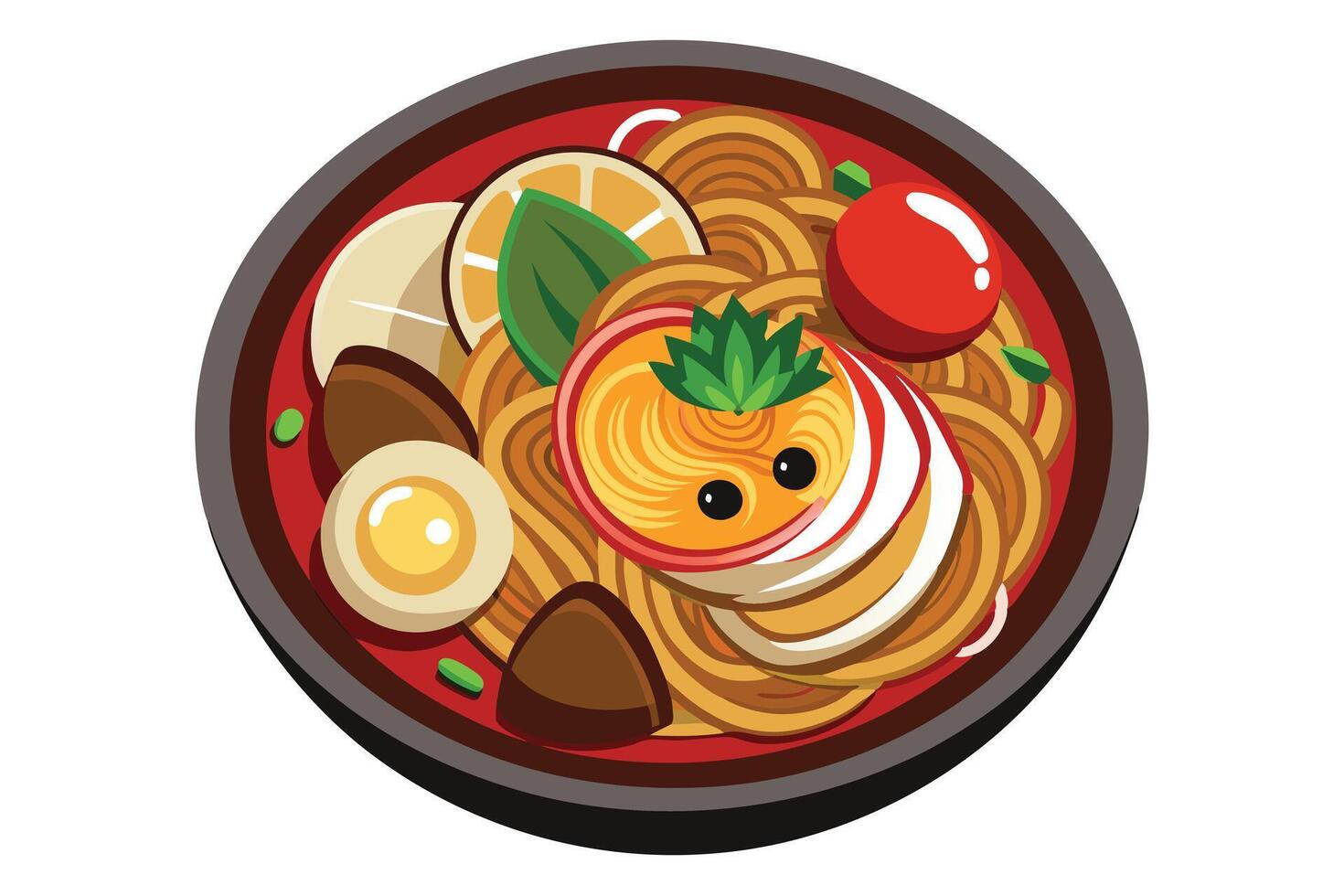A delicious Asian Noodle Dish in a Colorful Bowl vector