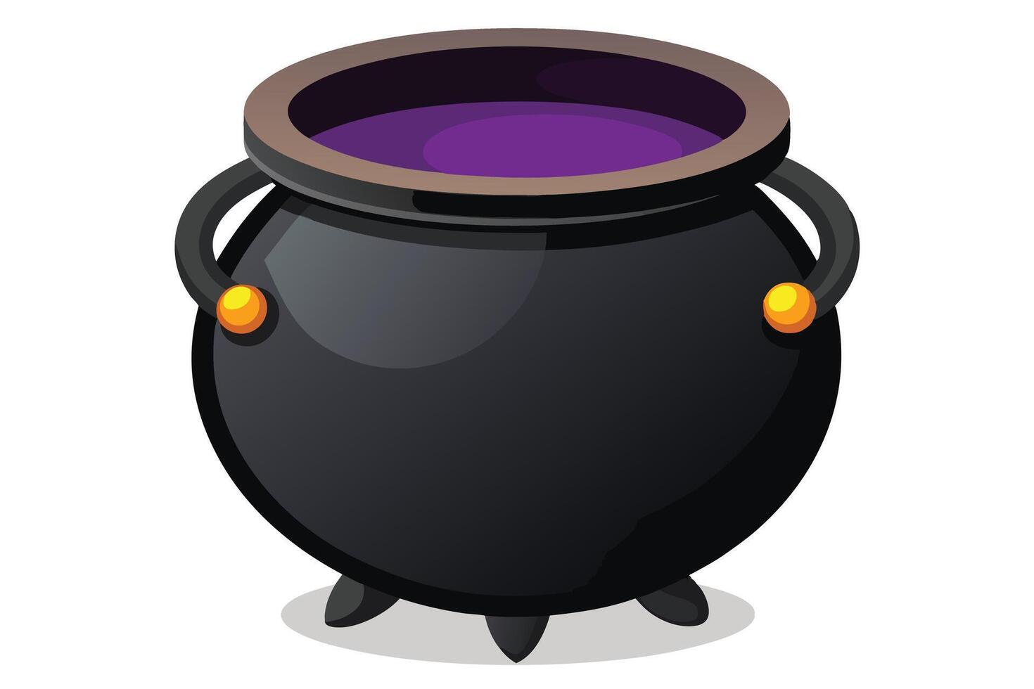 Enchanted black cauldron filled with purple potion. vector