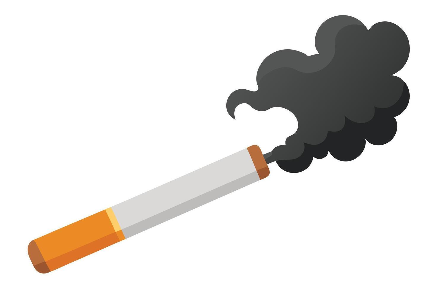 Smoking cigarette with dark smoke, a harmful addiction. vector