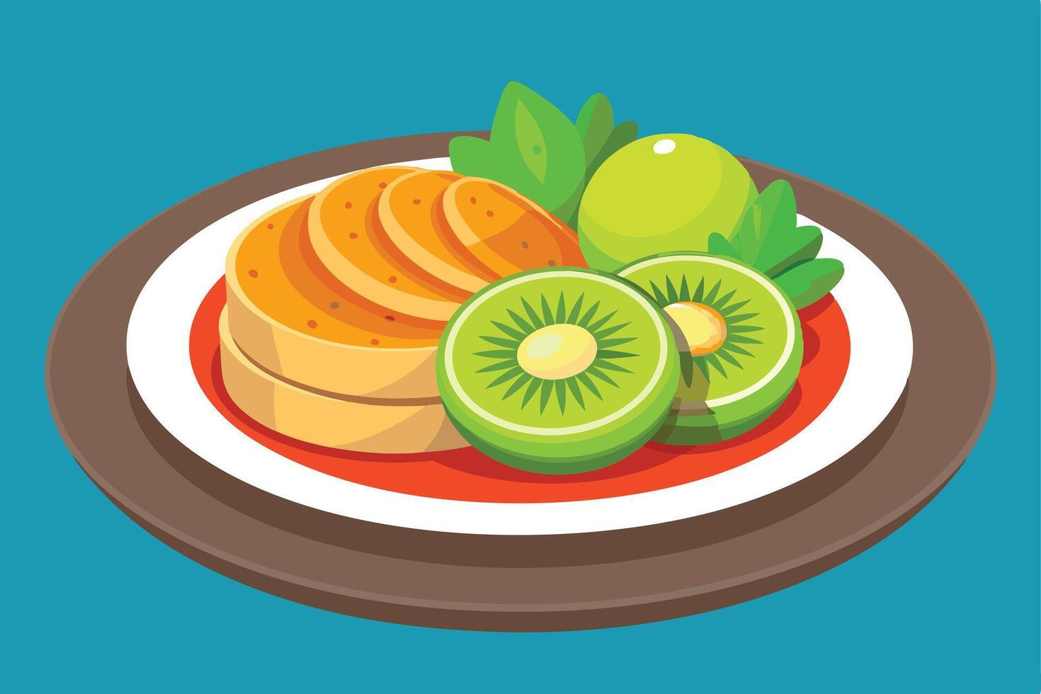 Delicious dessert platter with kiwi and pancakes vector