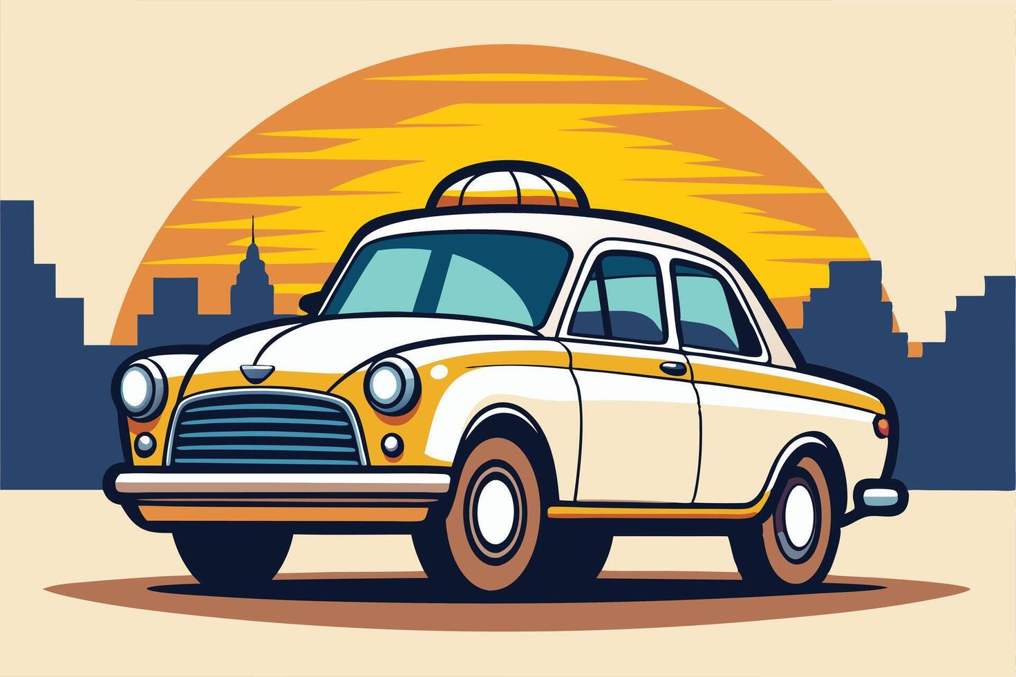 A vintage Taxi at Sunset in the City vector