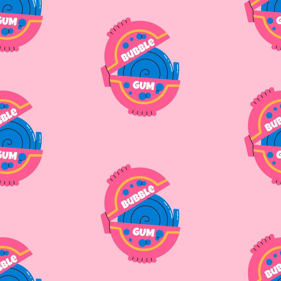 Chewing gum tape in packaging seamless pattern. 80s, 90s, retro style, nostalgic elements. background in vintage style on pink background. vector