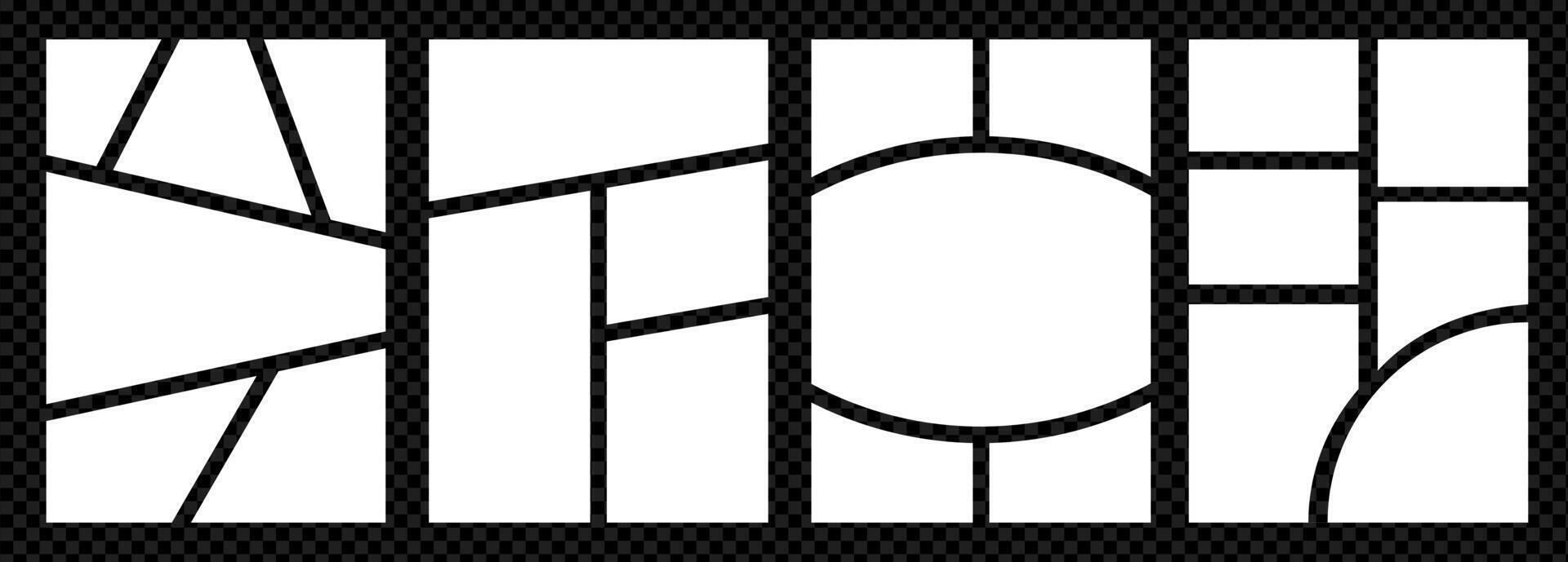 Set of Grid template for photo collage. mood board. Page with frames. Simple layout mosiac with roundes on transparent bg. vector