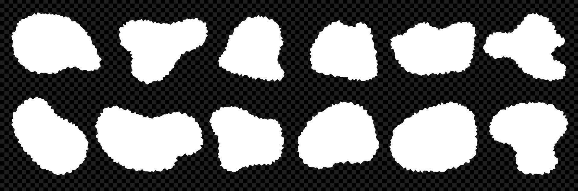 Set of white edge paper. Torn shapes of square and frames. transparent background as a .. Jagged forms kit vector