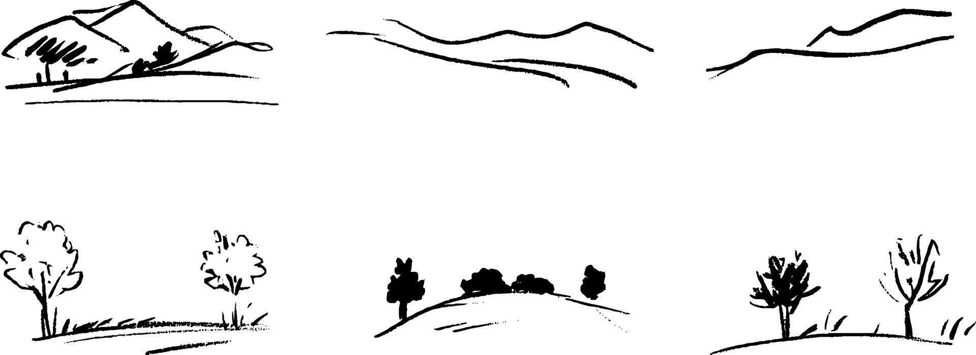Simple Black and White Landscape Sketches vector