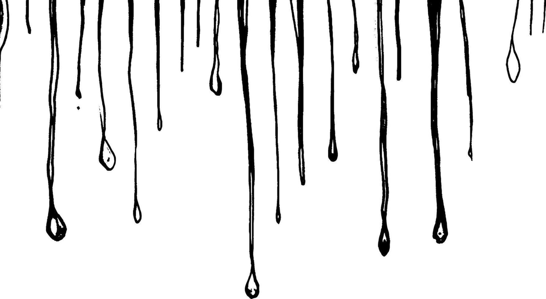 A collection of black dripping lines on a white background, resembling paint or liquid dripping down. vector