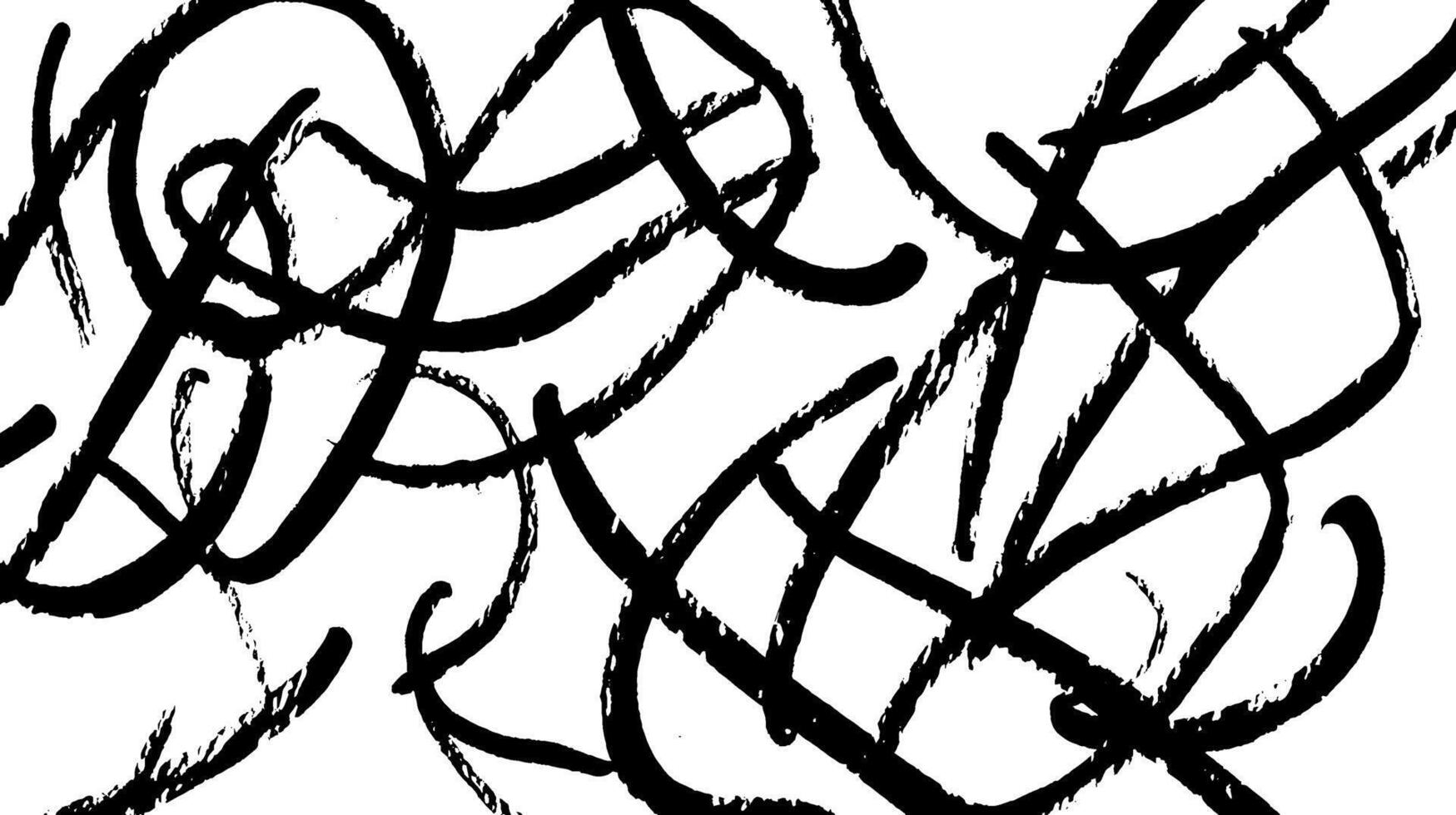 An abstract black and white artwork featuring chaotic, overlapping lines and curves. The design creates a sense of movement and energy, suitable for modern decor or artistic projects. vector