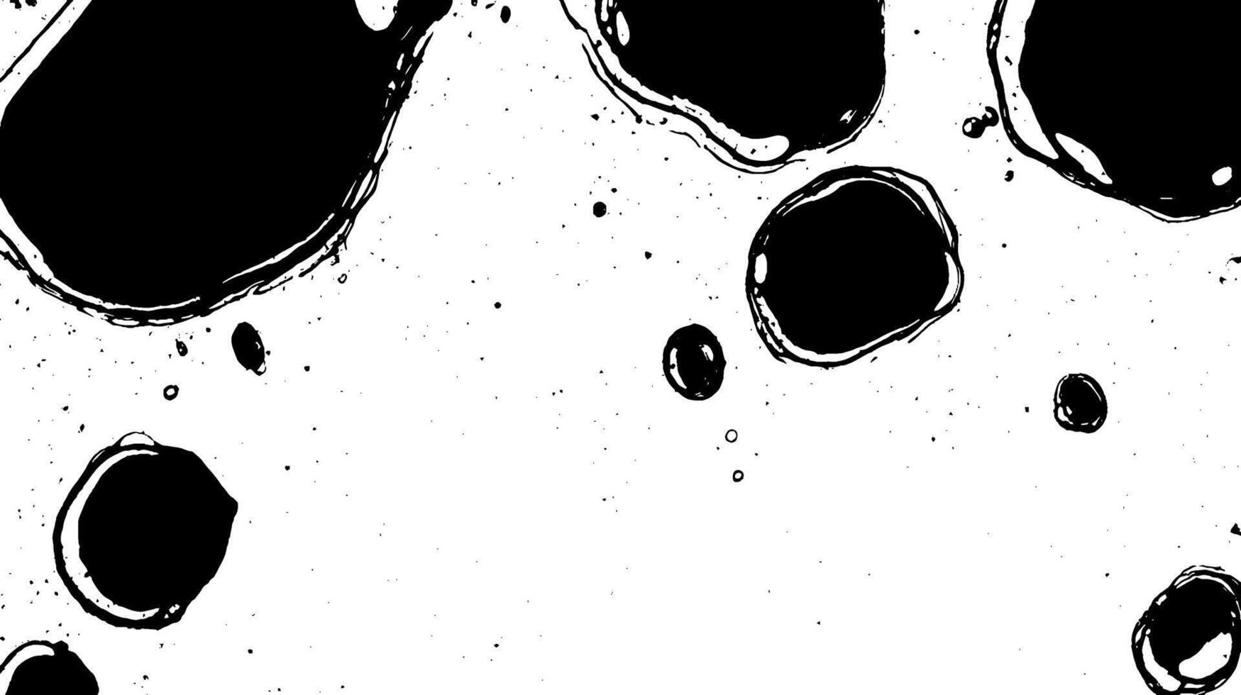 An abstract black and white illustration featuring various sizes of circular shapes resembling droplets or bubbles, set against a white background. vector