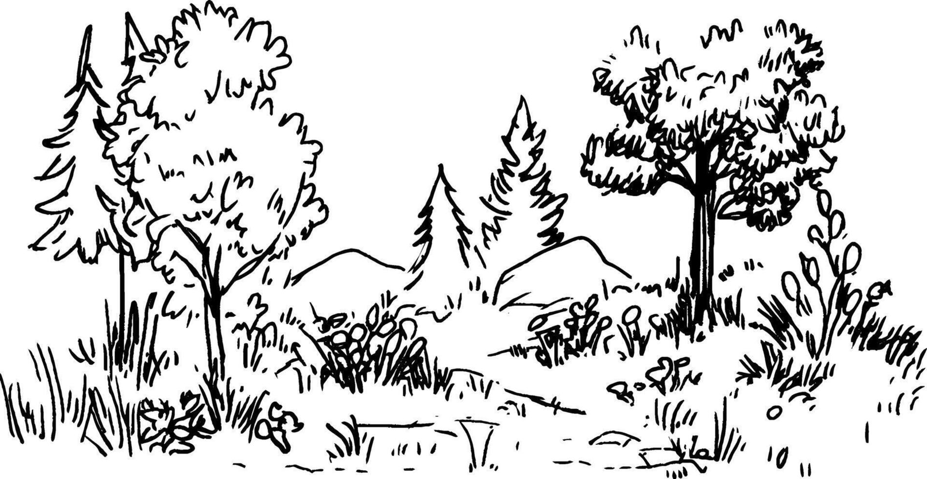 Serene Hand-Drawn Landscape Illustration vector