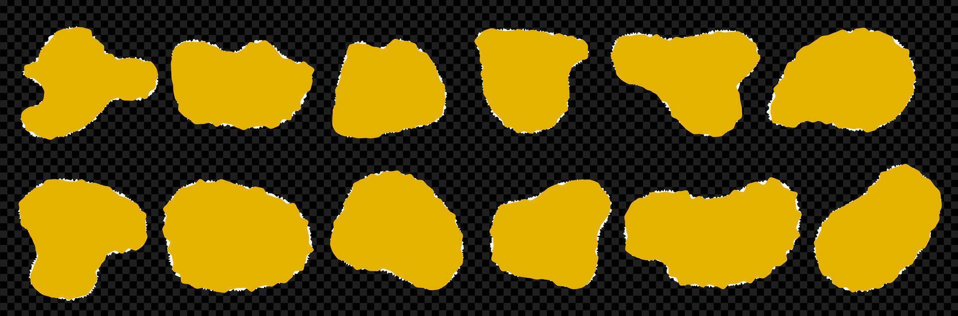 Kit of torn pieces of paper. Elements for collage. Abstract cutout organic blobs. yellow shapes on transparent bg as a . vector