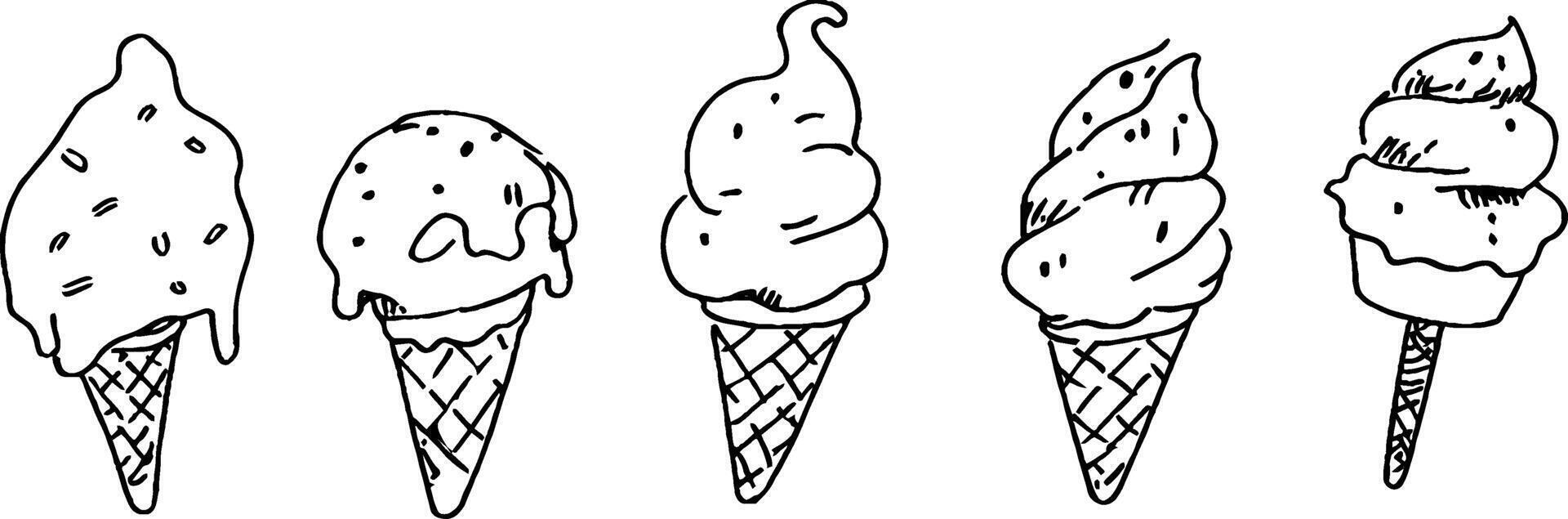 Ice cream scribble illustration, set of elements vector