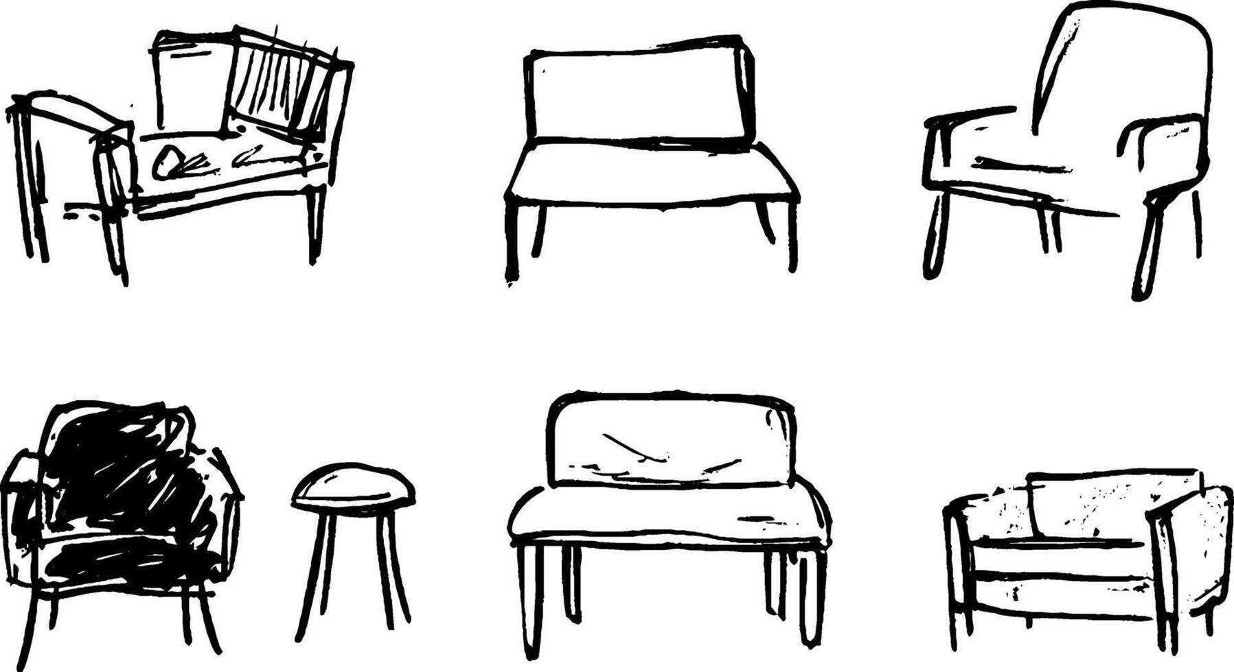 Hand-Drawn Sketches of Chairs and Sofas vector