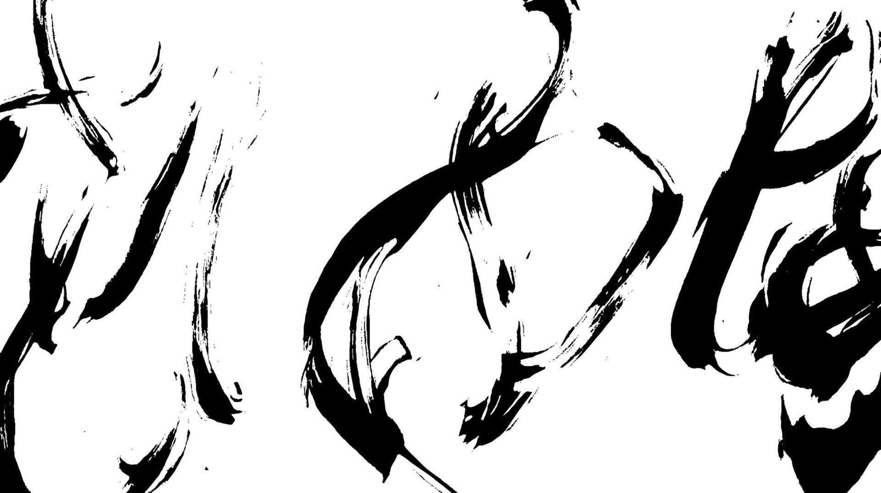 Abstract black ink brush strokes on a white background, creating a dynamic and artistic composition. vector
