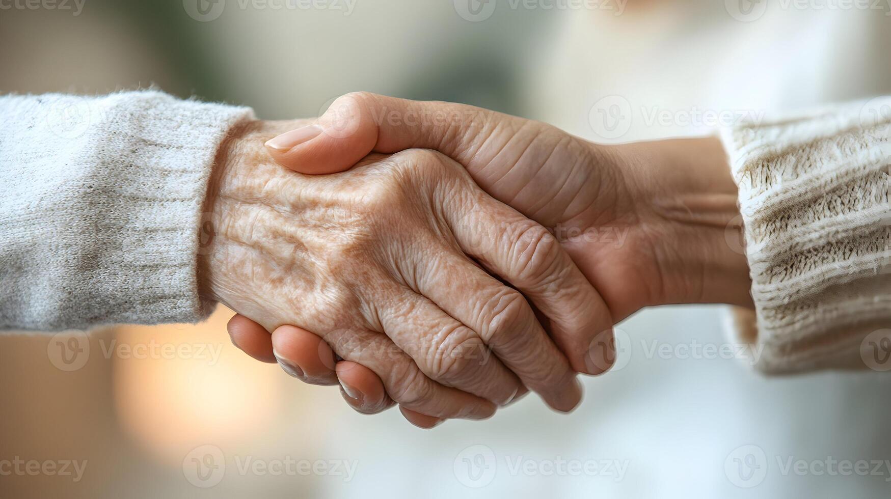 Close-up of a younger hand holding an elderly hand photo
