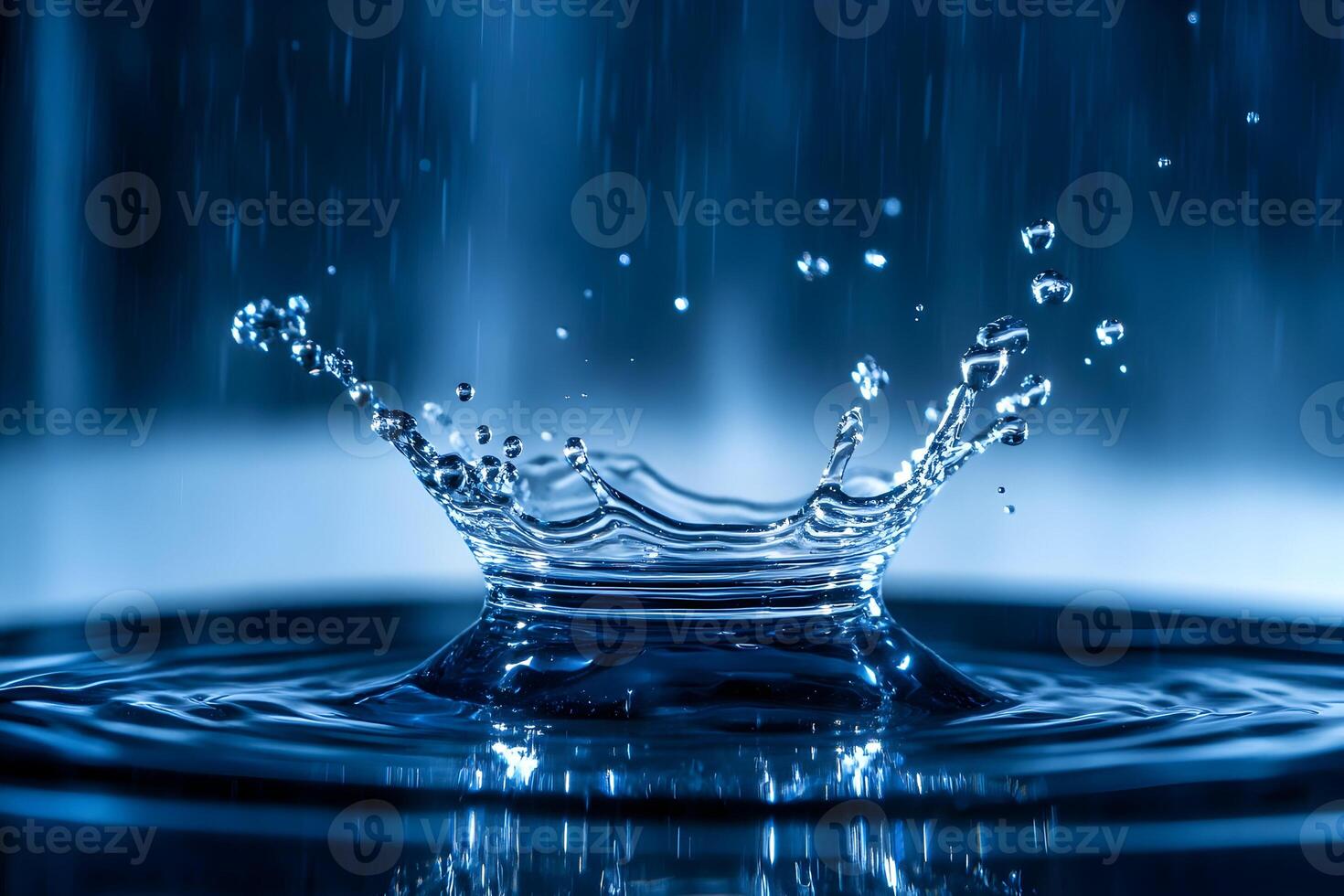 Macro shot of water splashing with droplets in motion captured in high-speed photography photo