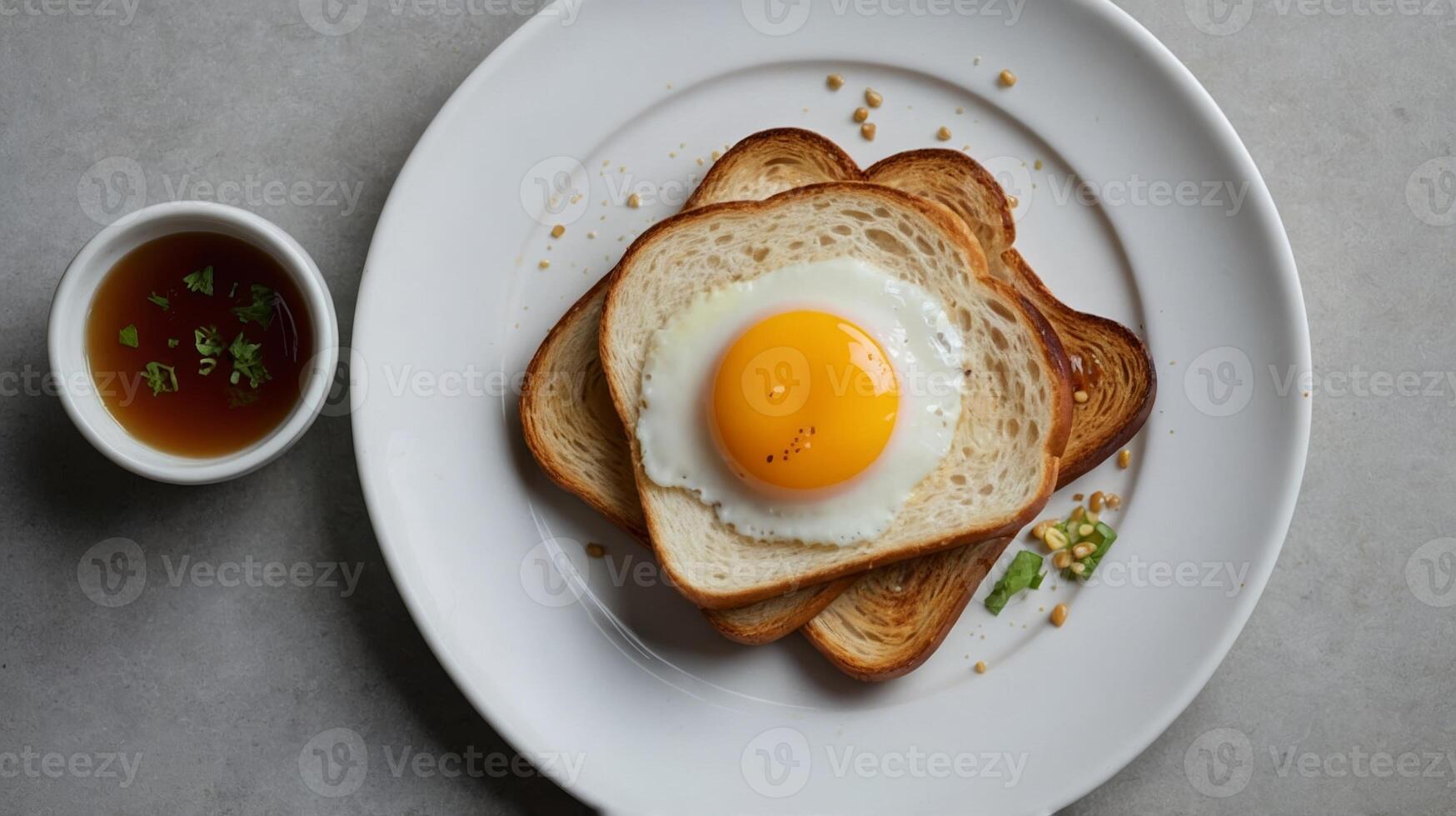 Delicious Fried Egg on Toast with Broth for a Nutritious Breakfast photo