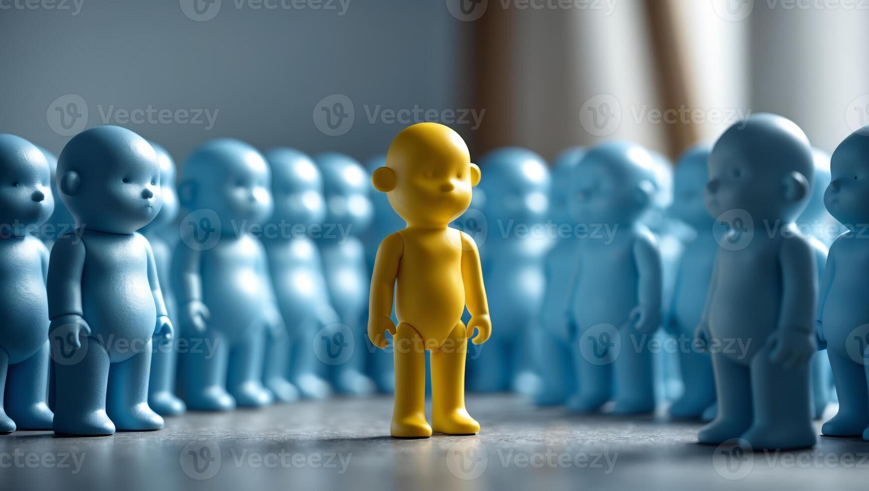 A Toy Story of Individuality, A Golden Doll Stands Out in a Sea of Blue photo