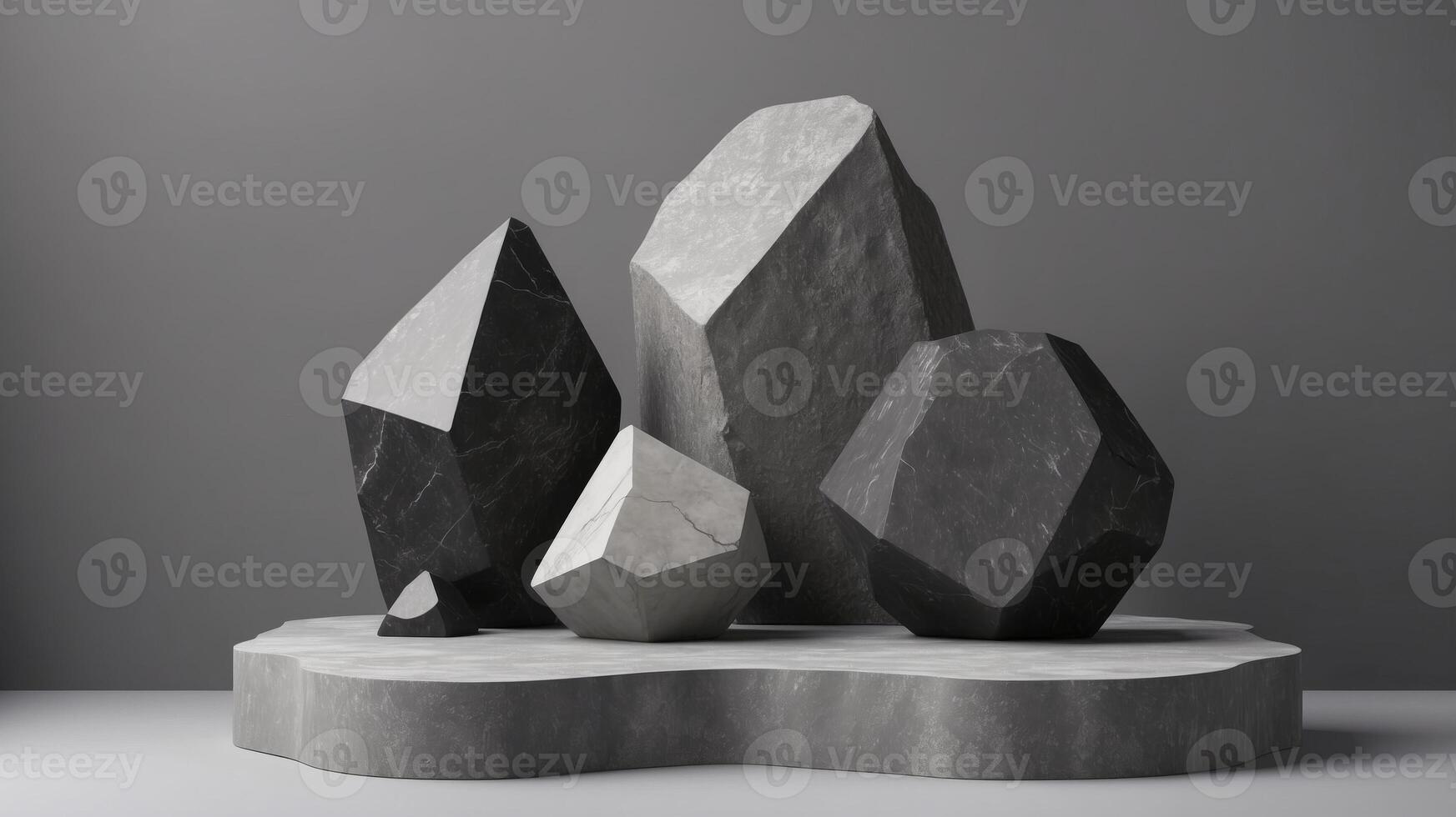 Elegant display of polygonal stone structures on concrete platform photo