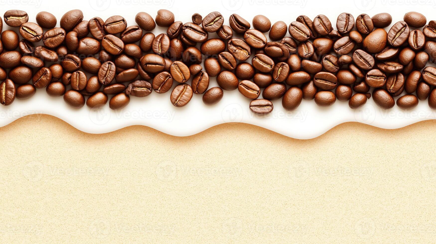 Roasted coffee beans line top edge, framing wavy texture of coffee photo
