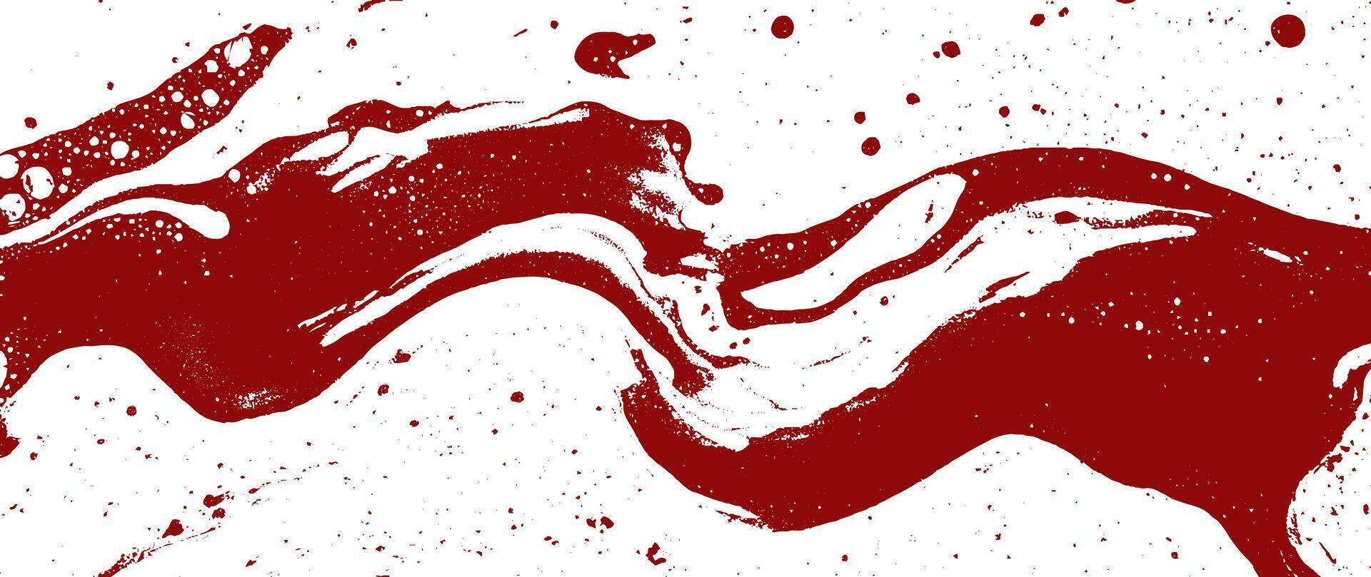 Red blood grunge texture background with wall splatter, white splash, and stain. Horror brush marks on old, rough surface. vector