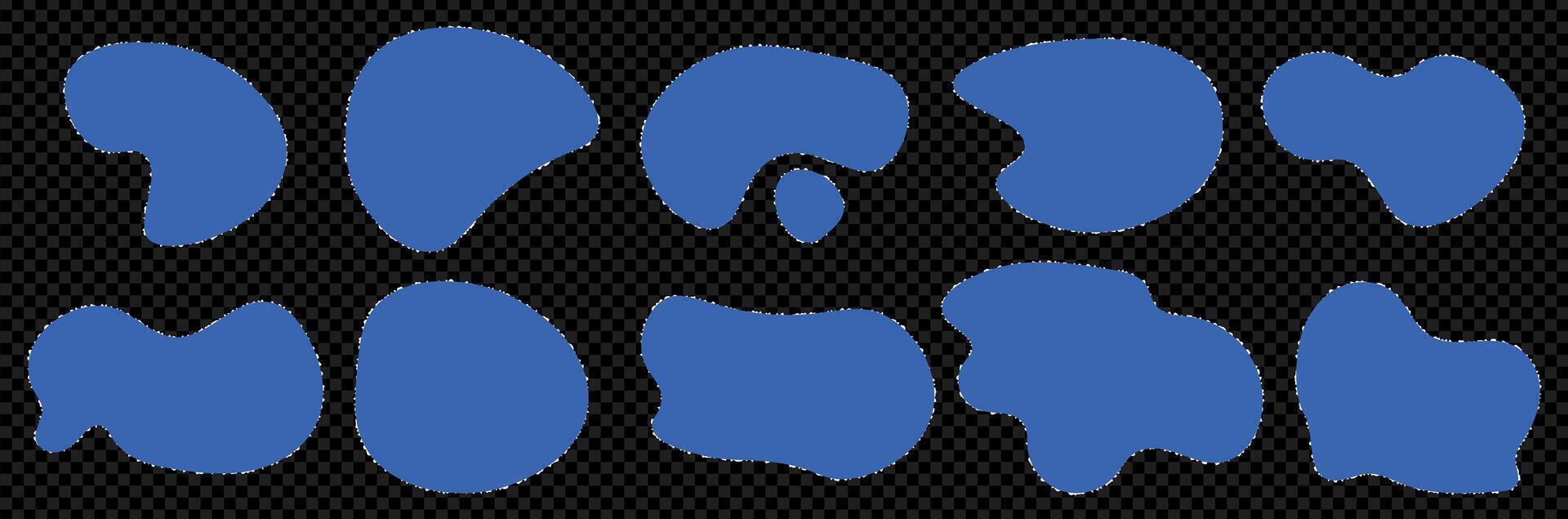 Set of blue pieces of paper on transparent background. Abstract organic edge blobs. torn shapes vector