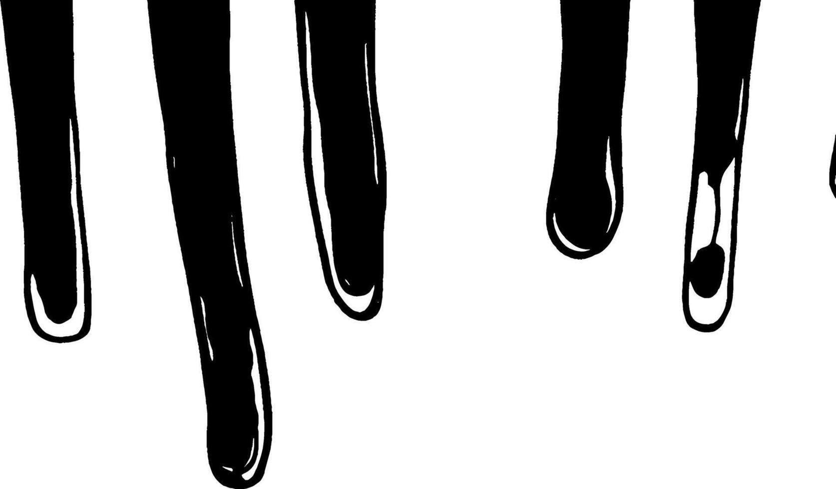 A minimalist illustration of black paint drips on a white background, creating a striking contrast. The drips vary in length and thickness, adding a dynamic feel to the design. vector