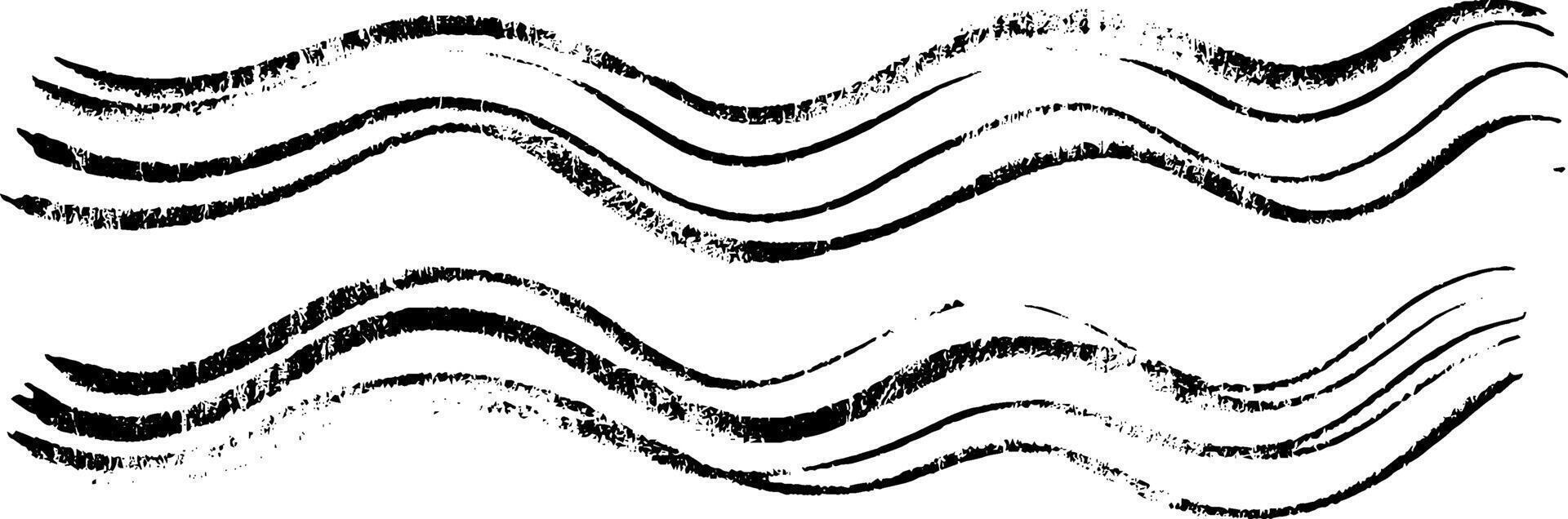 A series of abstract black brush strokes creating wavy lines on a white background. The strokes vary in thickness and spacing, giving a dynamic and artistic feel. vector