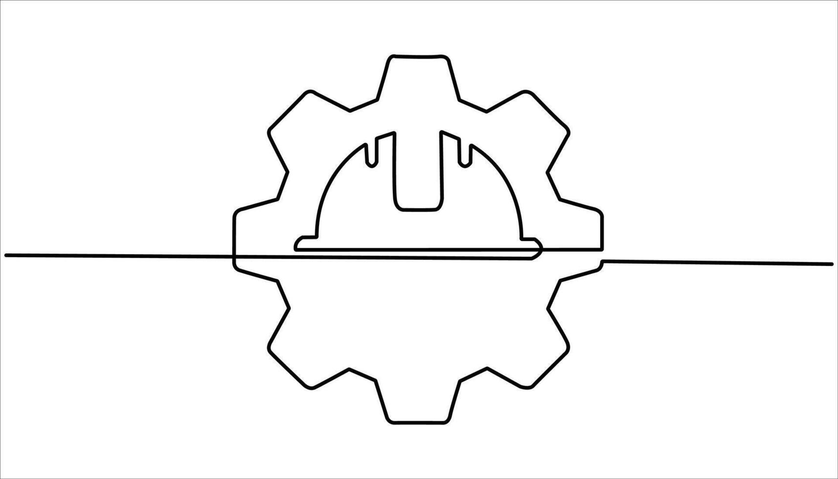 Single line drawing of a Gear with hard hat continuous one line drawing. Continuous one line drawing of labor minimalist concept for labor days. vector