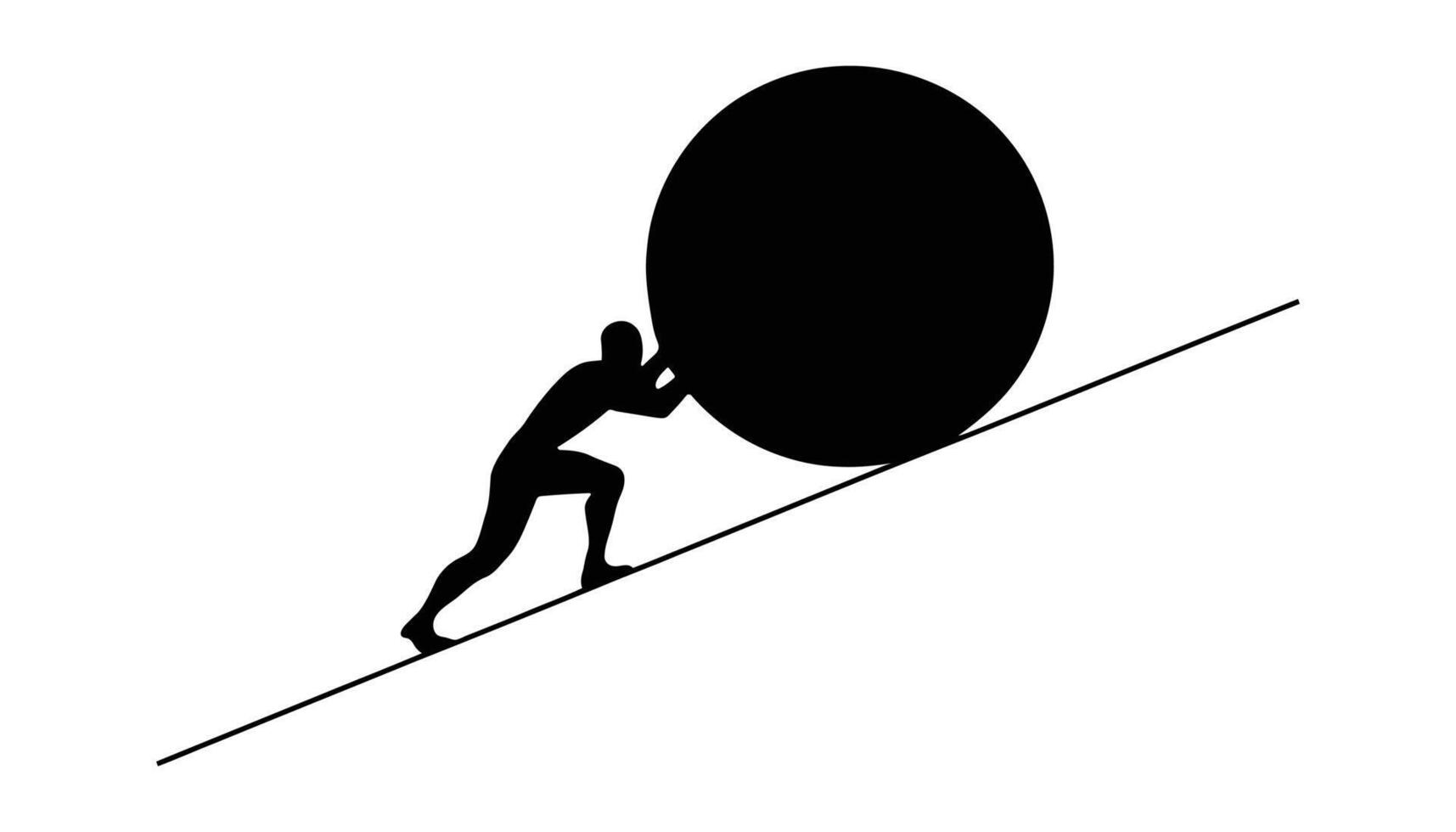 Person Pushing Heavy Ball Uphill Concept. vector