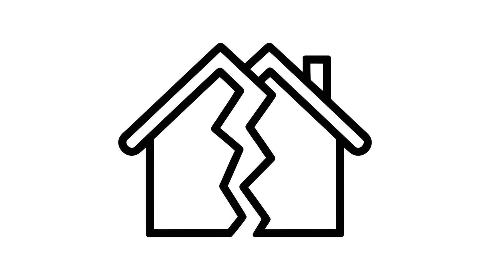 Broken House Icon, Home Damage, House Repair, Cracked Roof Symbol, Residential Damage vector