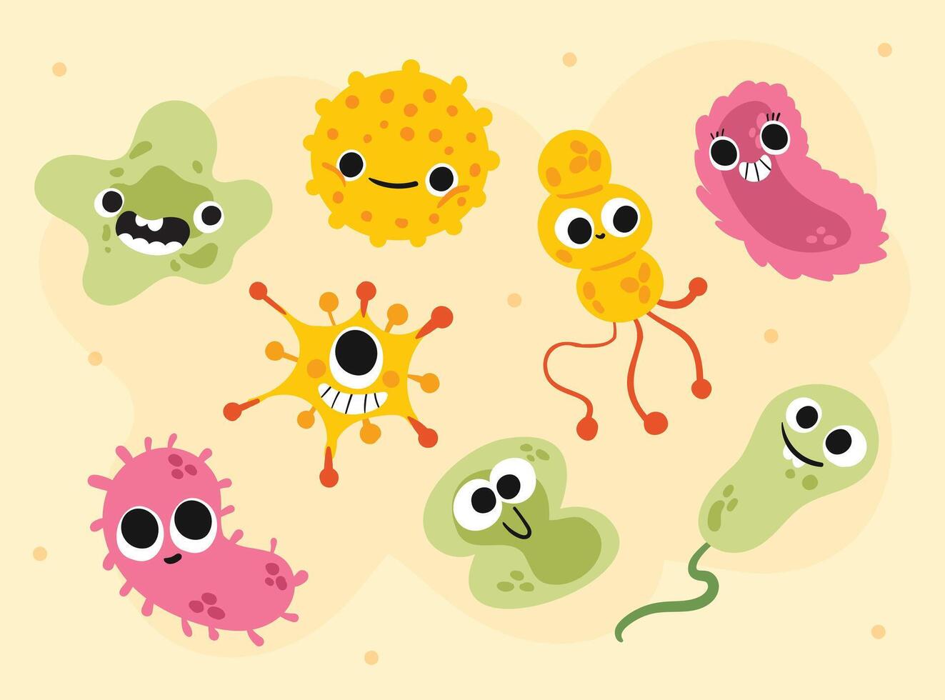 Cute Cartoon Germs and Bacteria Set for Kids Science Projects vector