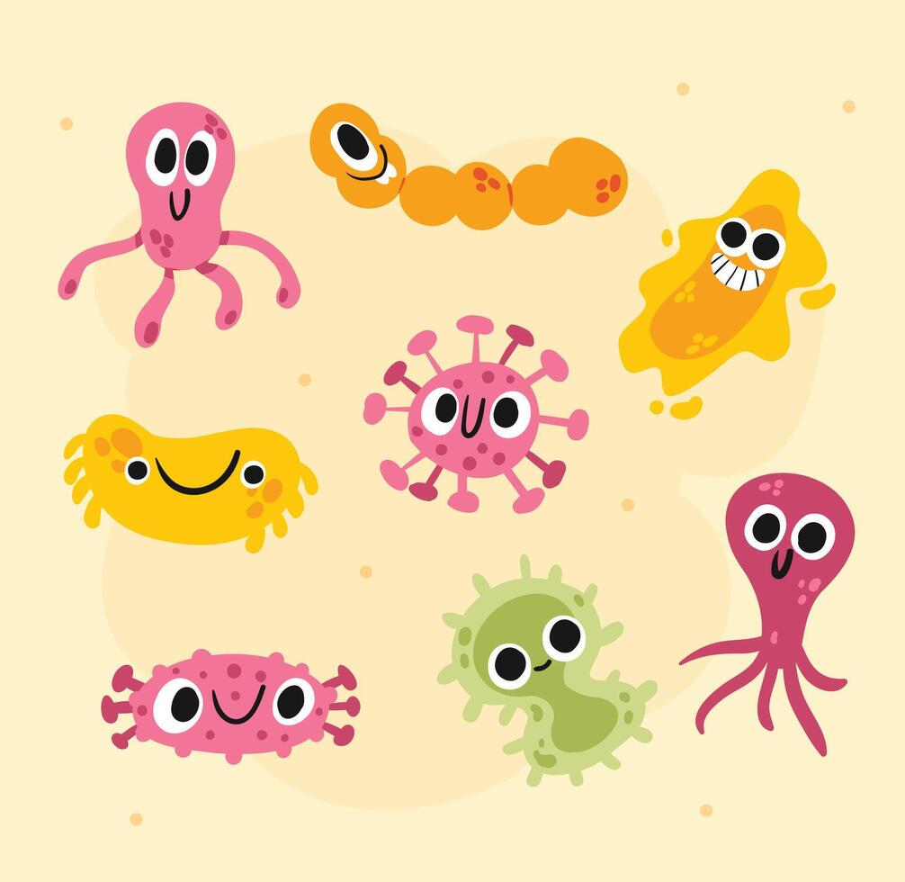 Fun Cartoon Germs and Bacteria Set for Kids Science Activities vector
