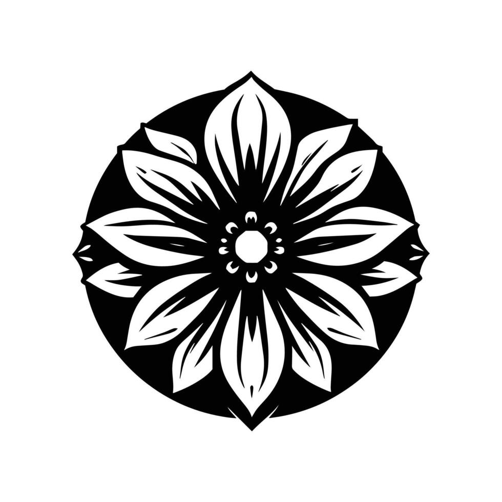 A black and white flower in a circle vector