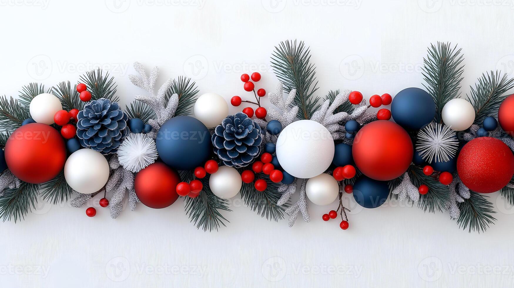 Christmas border arrangement with colorful decoration with copy space photo