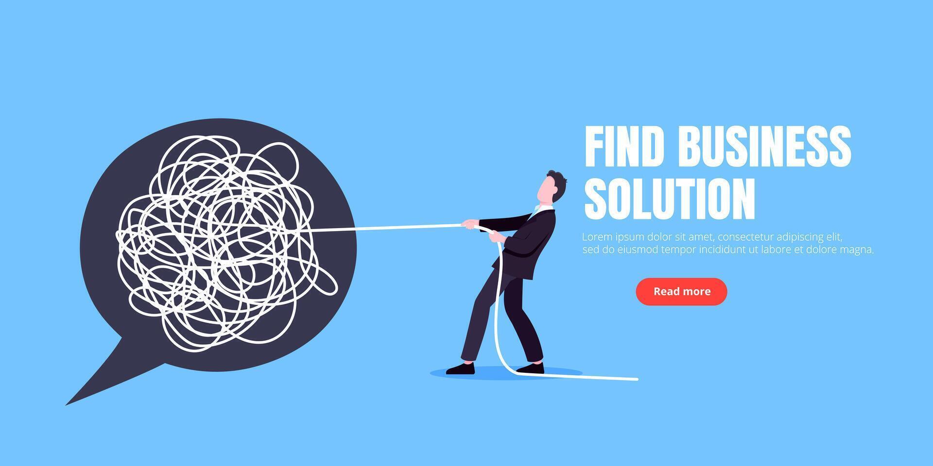Unravel business chaos process tangle difficult problem mess business concept page. vector