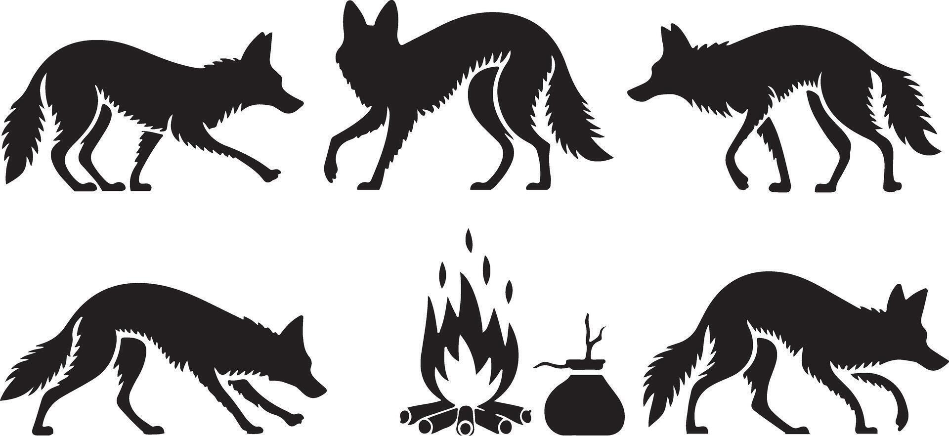 Collection of Coyote silhouettes vector