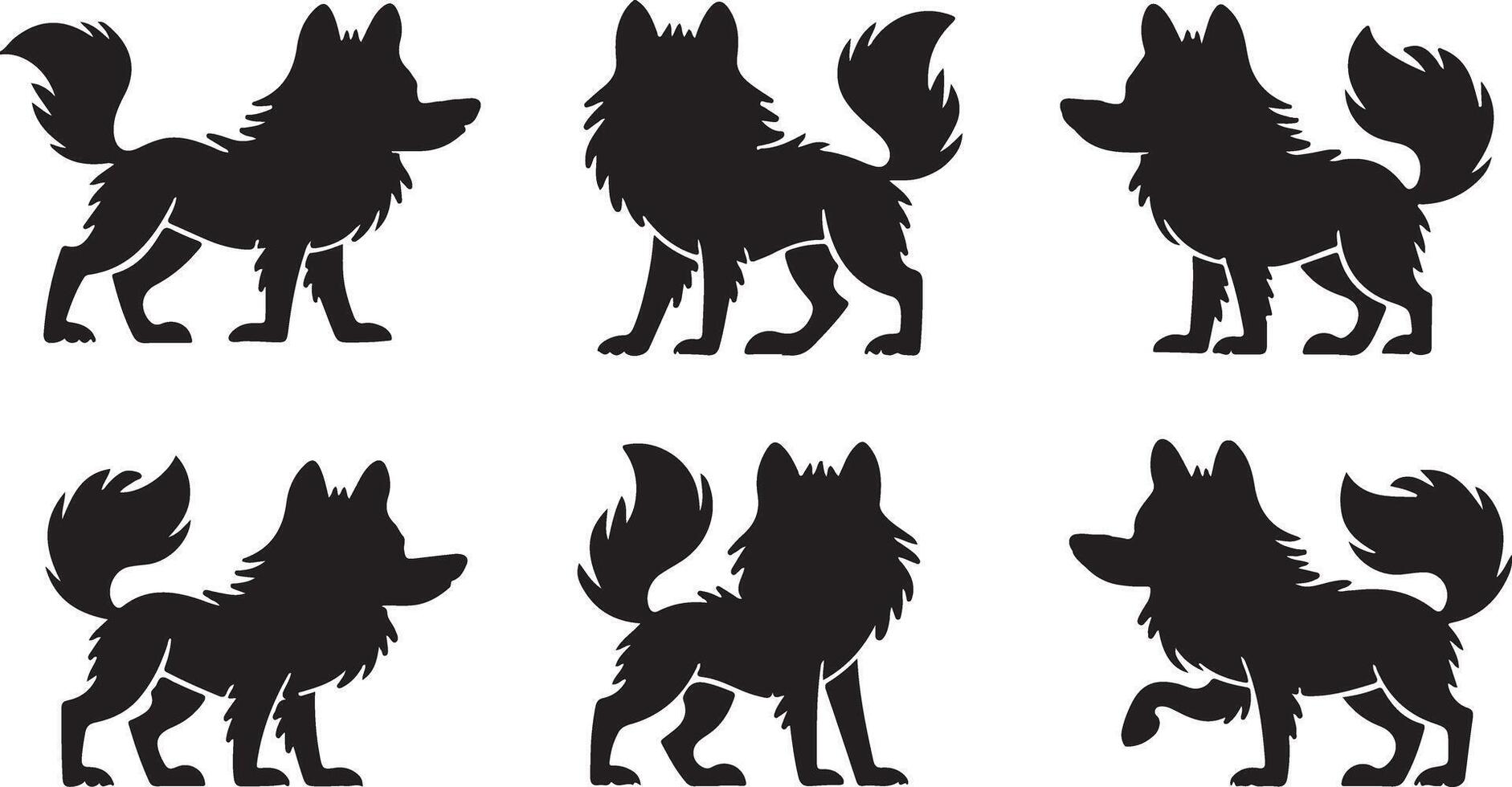 Set of cute Wolf silhouettes vector