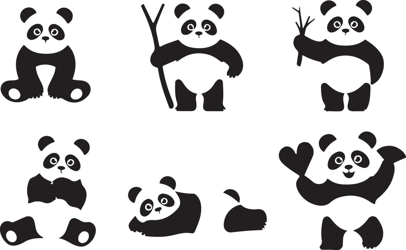 Black Panda silhouettes vector