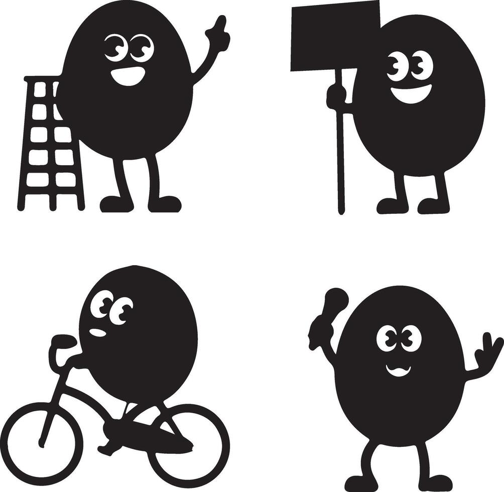 Set of Funny egg silhouettes vector