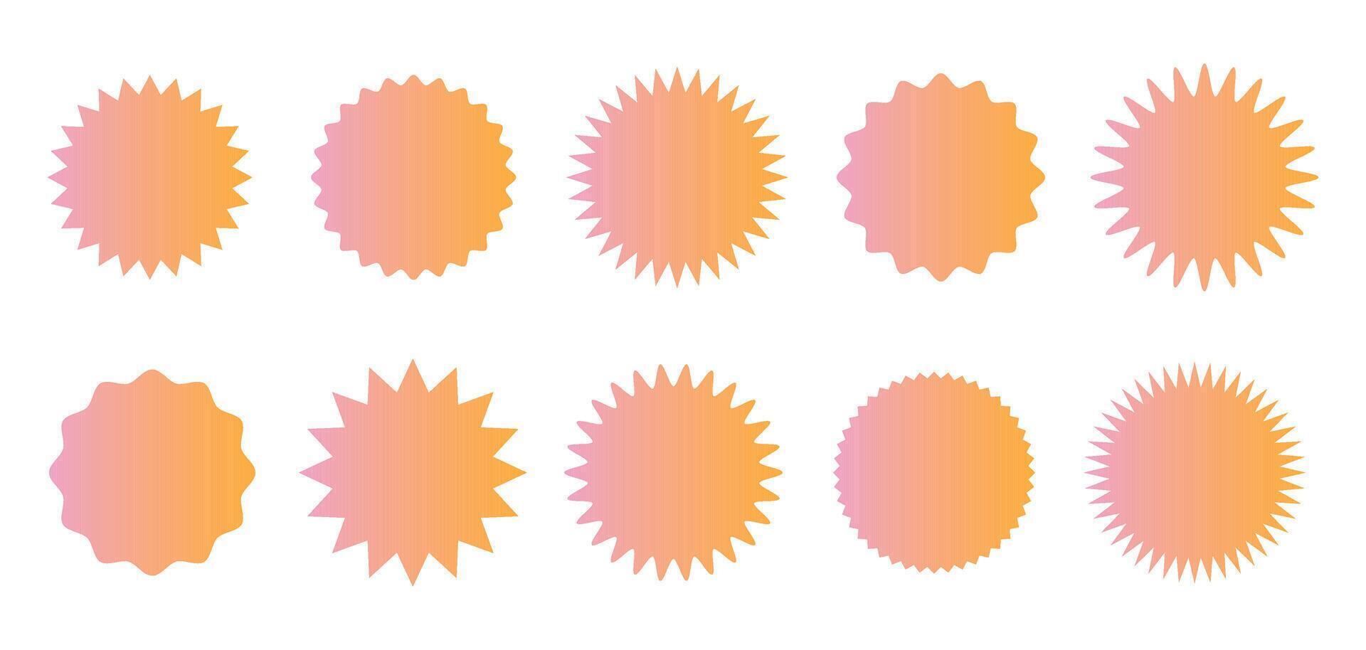 Star gradient round sticker tag icon shape set vector